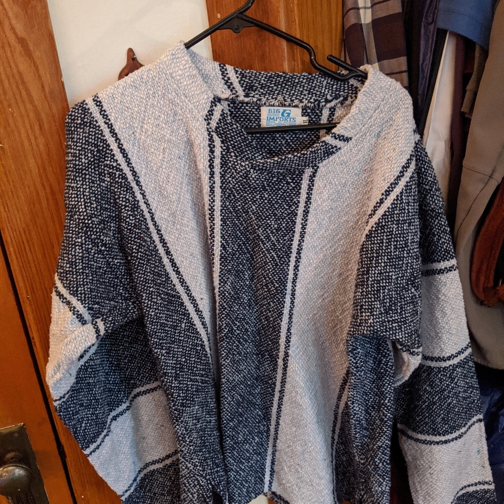 Blue and white sweater